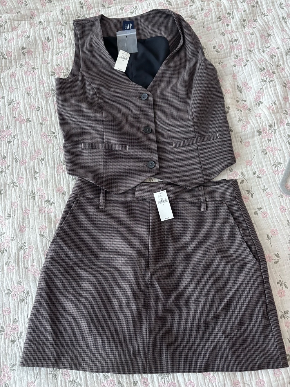 GAP Brown Micro-Check Skirt and Vest Set